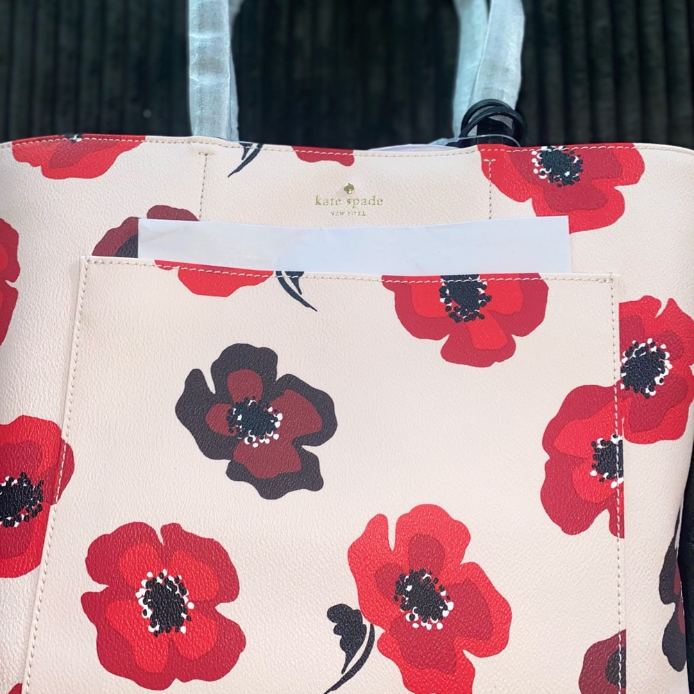 Kate Spade Cream and Red Floral Tote